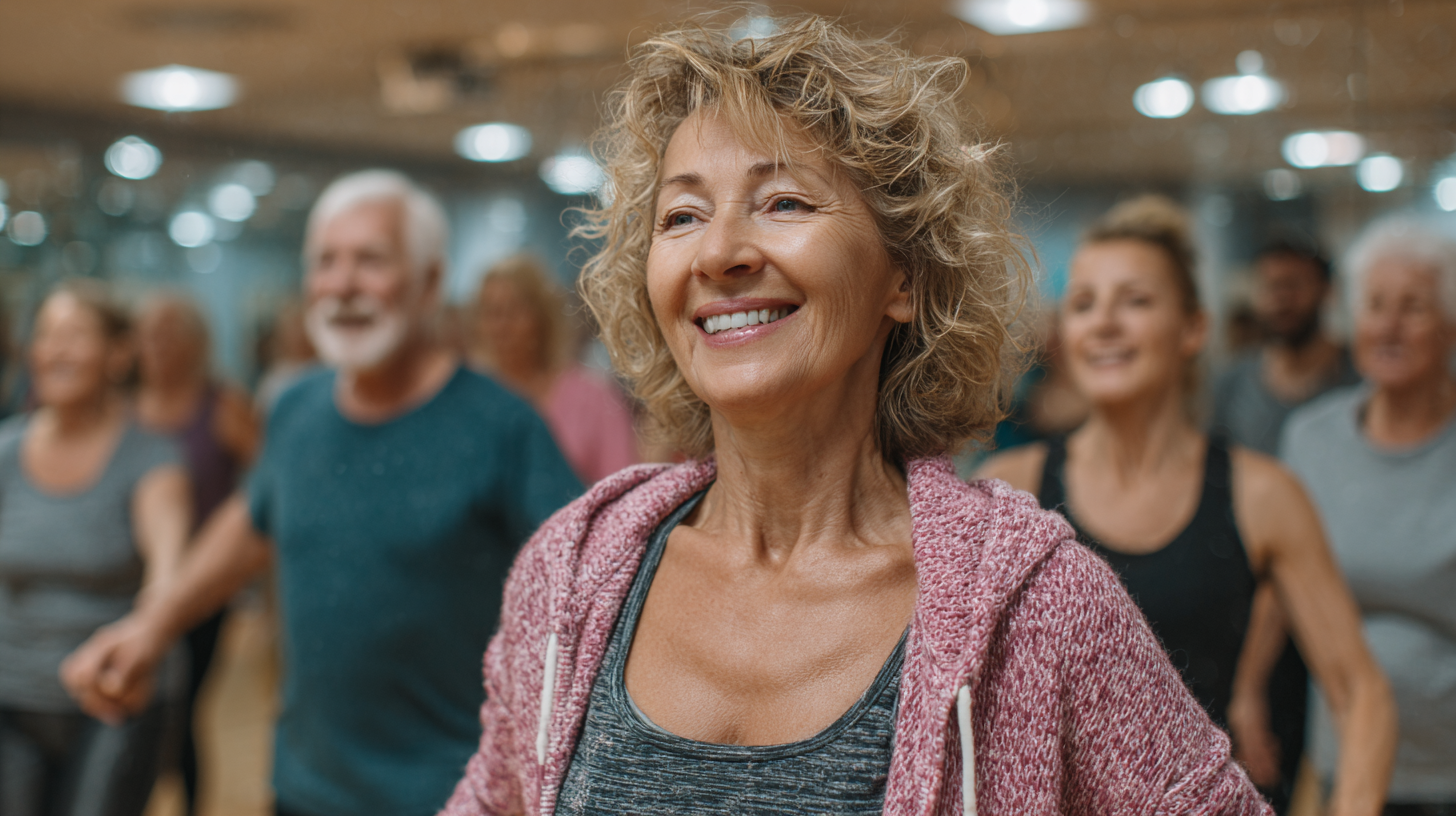 Група активни възрастни хора по време на тренировка